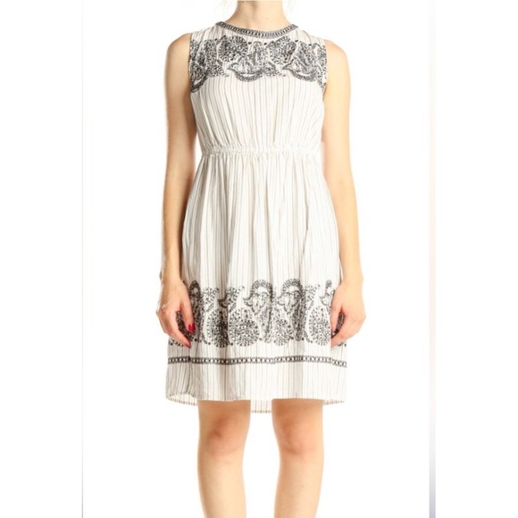 LOFT Dresses & Skirts - LOFT White Striped Paisley Embroidered Sleeveless Tie Back Dress Medium